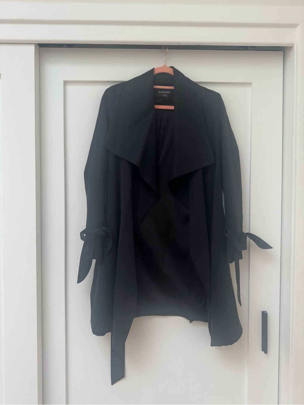 Club Monaco Black Draped Open-Front Trench Coat